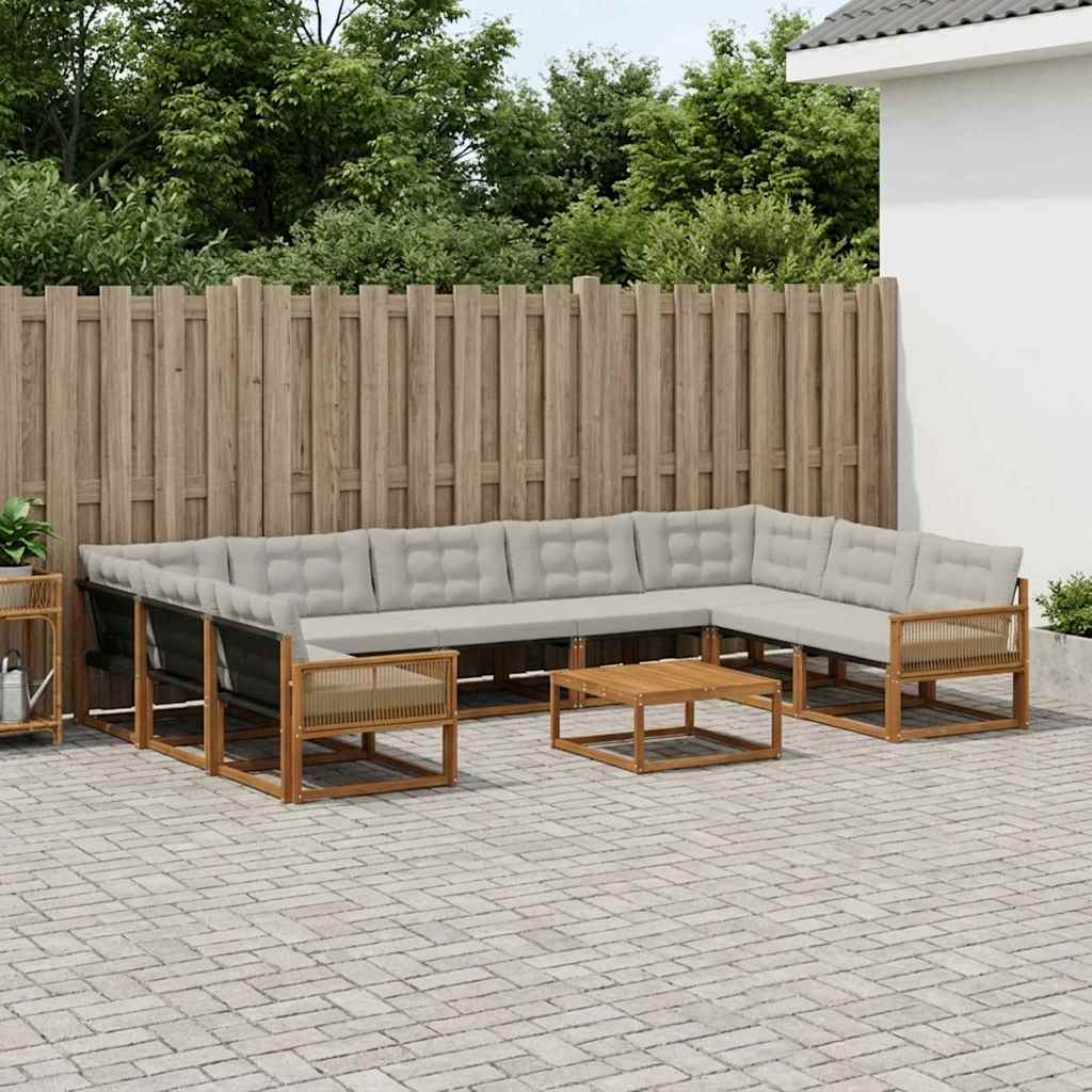 vidaXL Σειρά Καναπέ Εξωτερικού 10 pcs Φυσικό και Ανοιχτό Γκρι