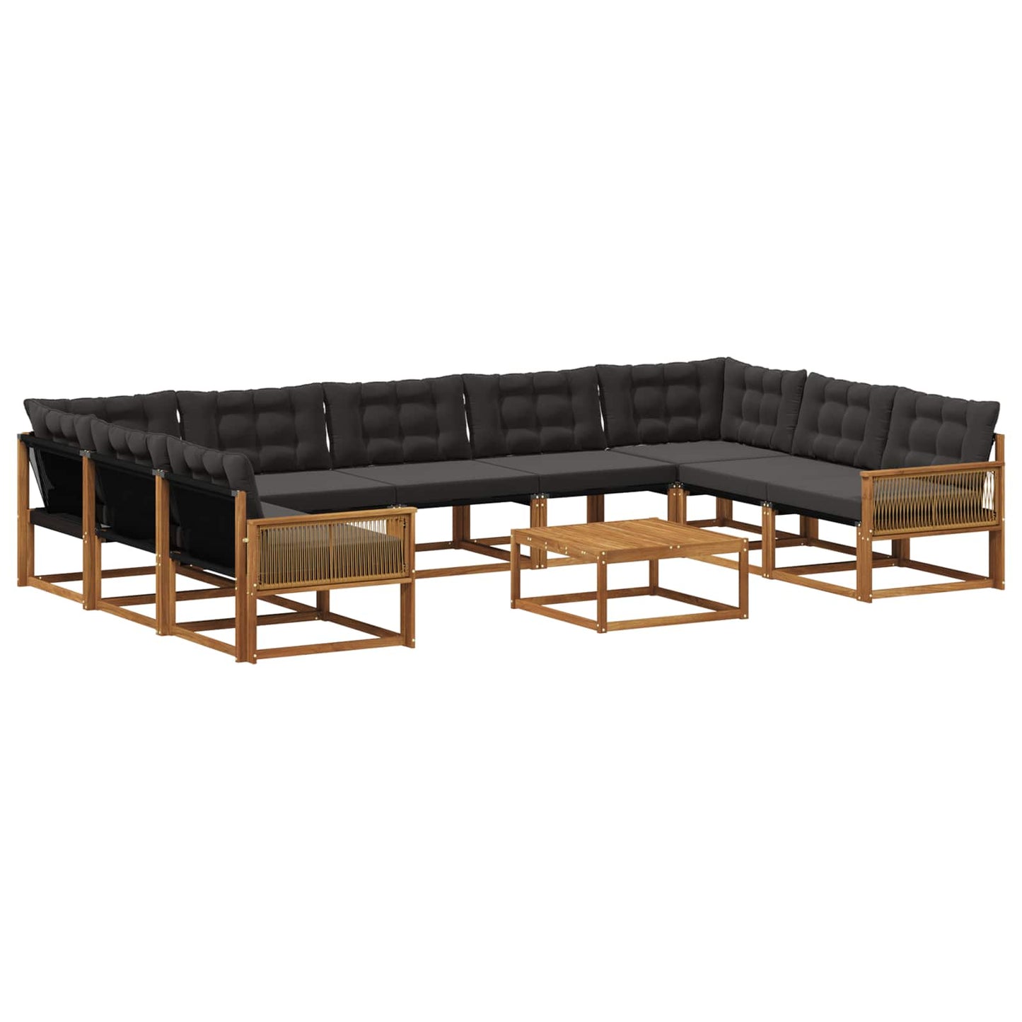 vidaXL Σειρά Καναπέ Εξωτερικού με μαξιλάρι 10 pcs Φυσικό και Μαύρο