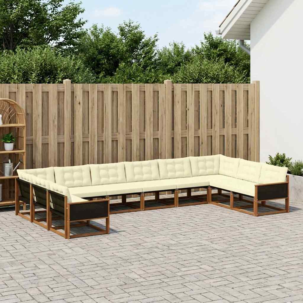 vidaXL Σειρά Καναπέ Εξωτερικού με μαξιλάρι 10 pcs Φυσικό και Κρέμα