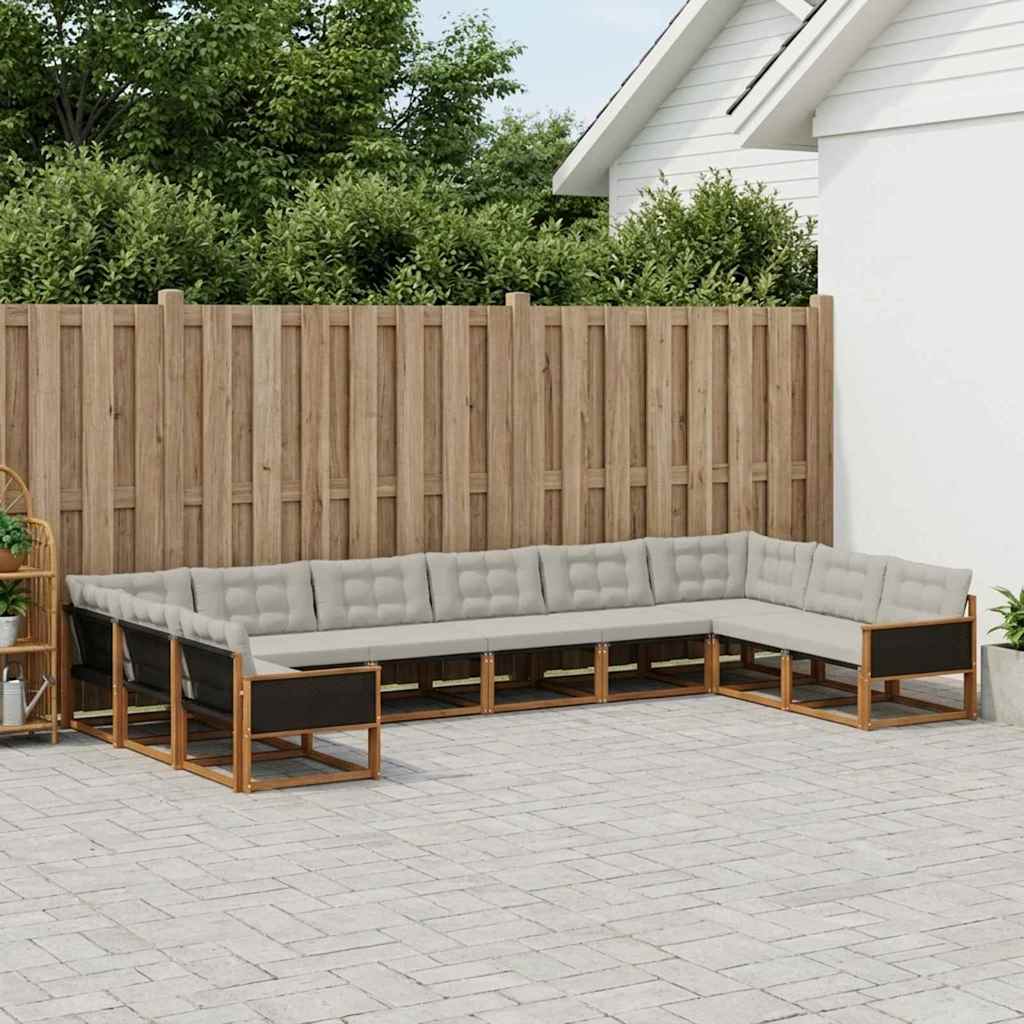 vidaXL Σειρά Καναπέ Εξωτερικού 10 pcs Φυσικό και Ανοιχτό Γκρι