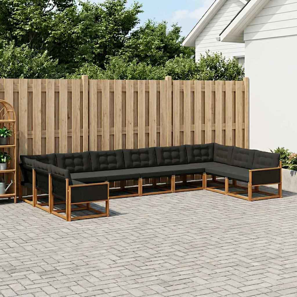 vidaXL Σειρά Καναπέ Εξωτερικού με μαξιλάρι 10 pcs Φυσικό και Μαύρο