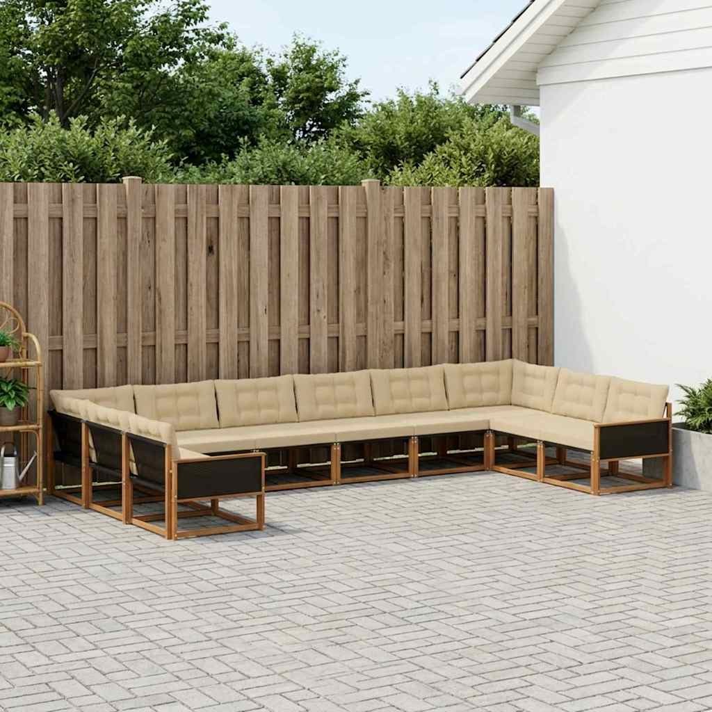 vidaXL Σειρά Καναπέ Εξωτερικού με μαξιλάρι 10 pcs Φυσικό και Μπεζ