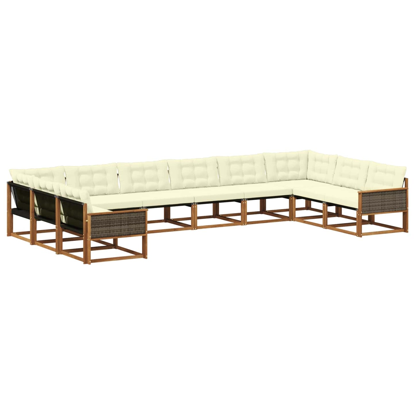 vidaXL Σειρά Καναπέ Εξωτερικού με μαξιλάρι 10 pcs Φυσικό και Κρέμα
