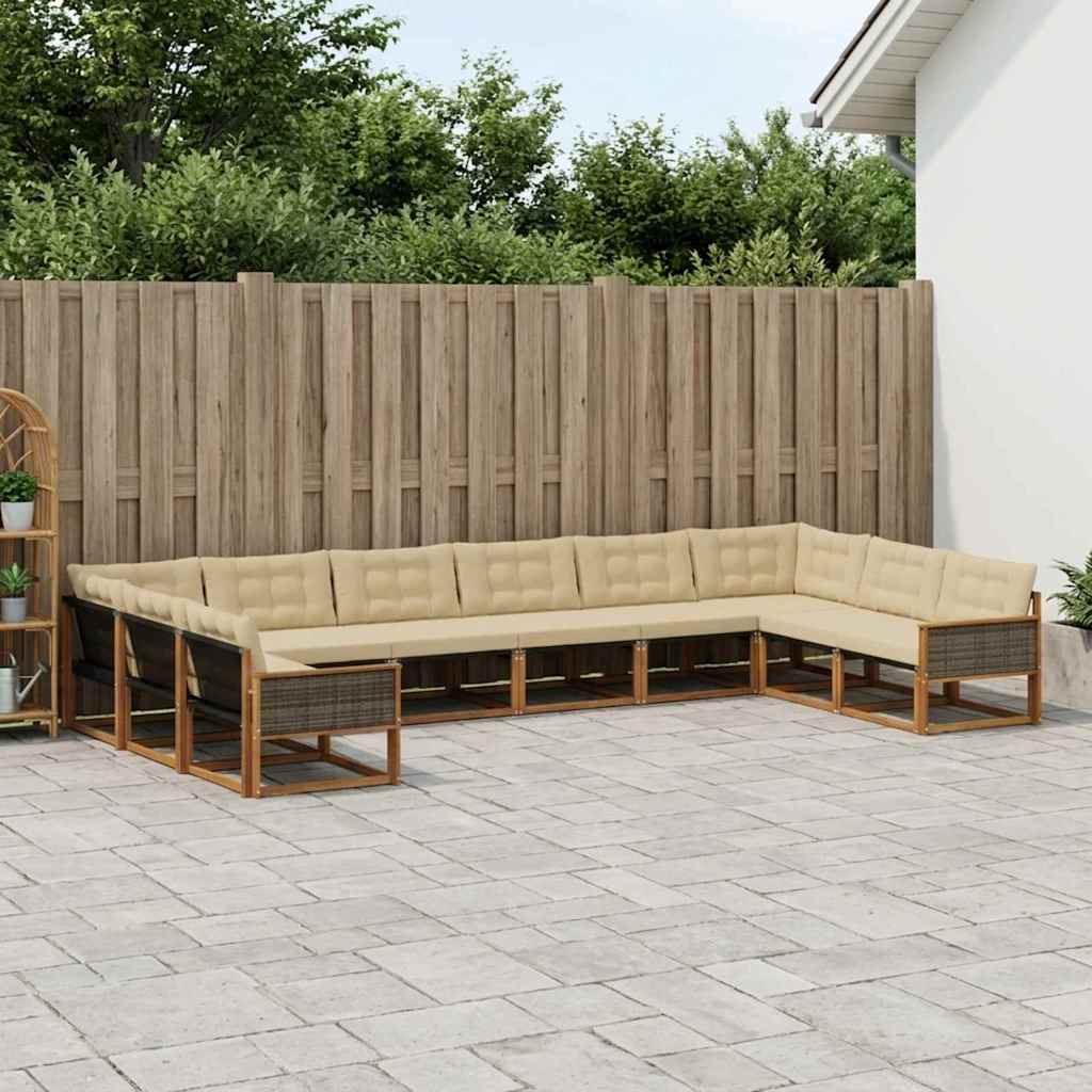 vidaXL Σειρά Καναπέ Εξωτερικού με μαξιλάρι 10 pcs Φυσικό και Μπεζ