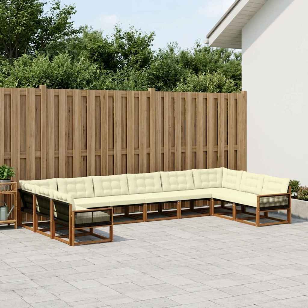 vidaXL Σειρά Καναπέ Εξωτερικού με μαξιλάρι 10 pcs Φυσικό και Κρέμα