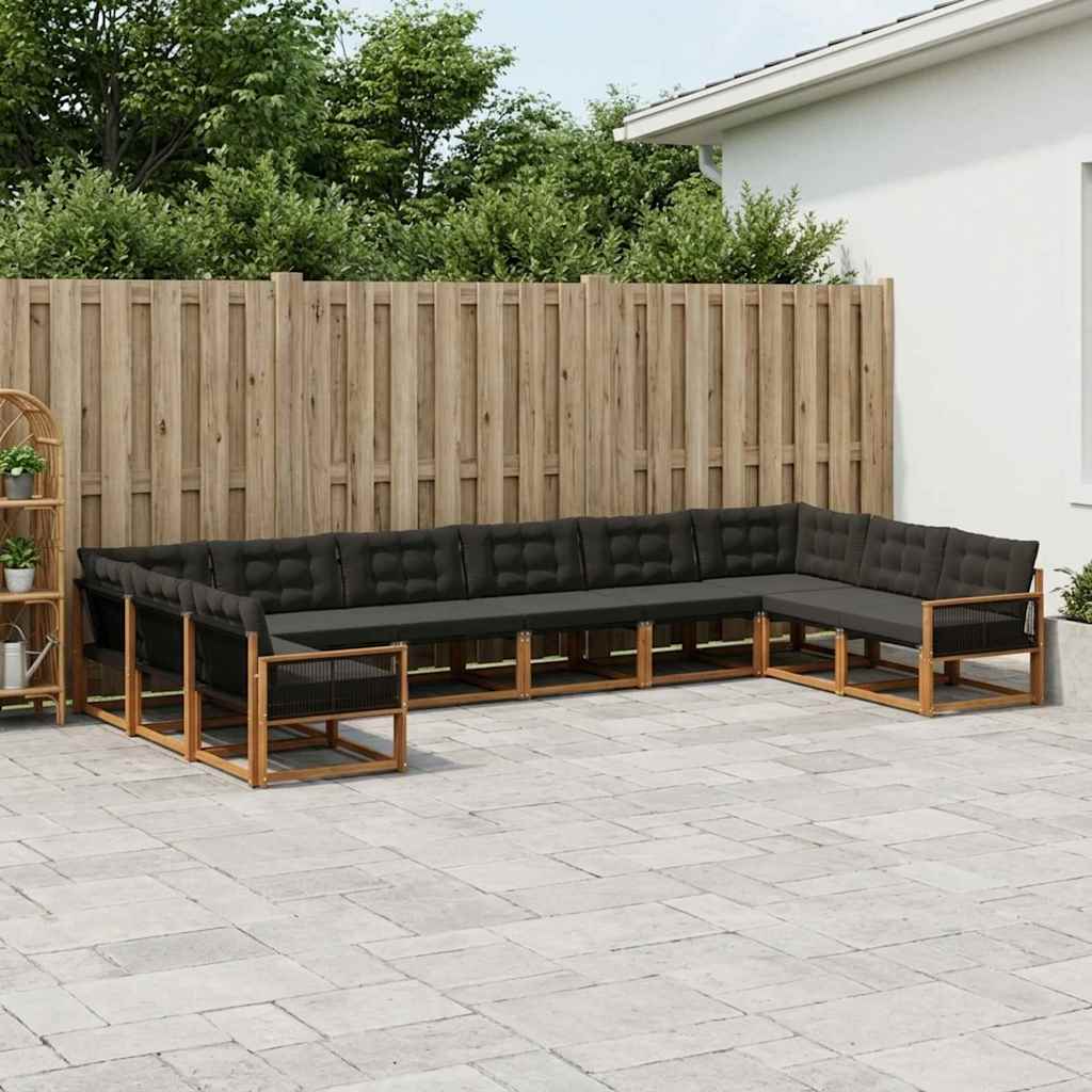 vidaXL Σειρά Καναπέ Εξωτερικού με μαξιλάρι 10 pcs Φυσικό και Μαύρο