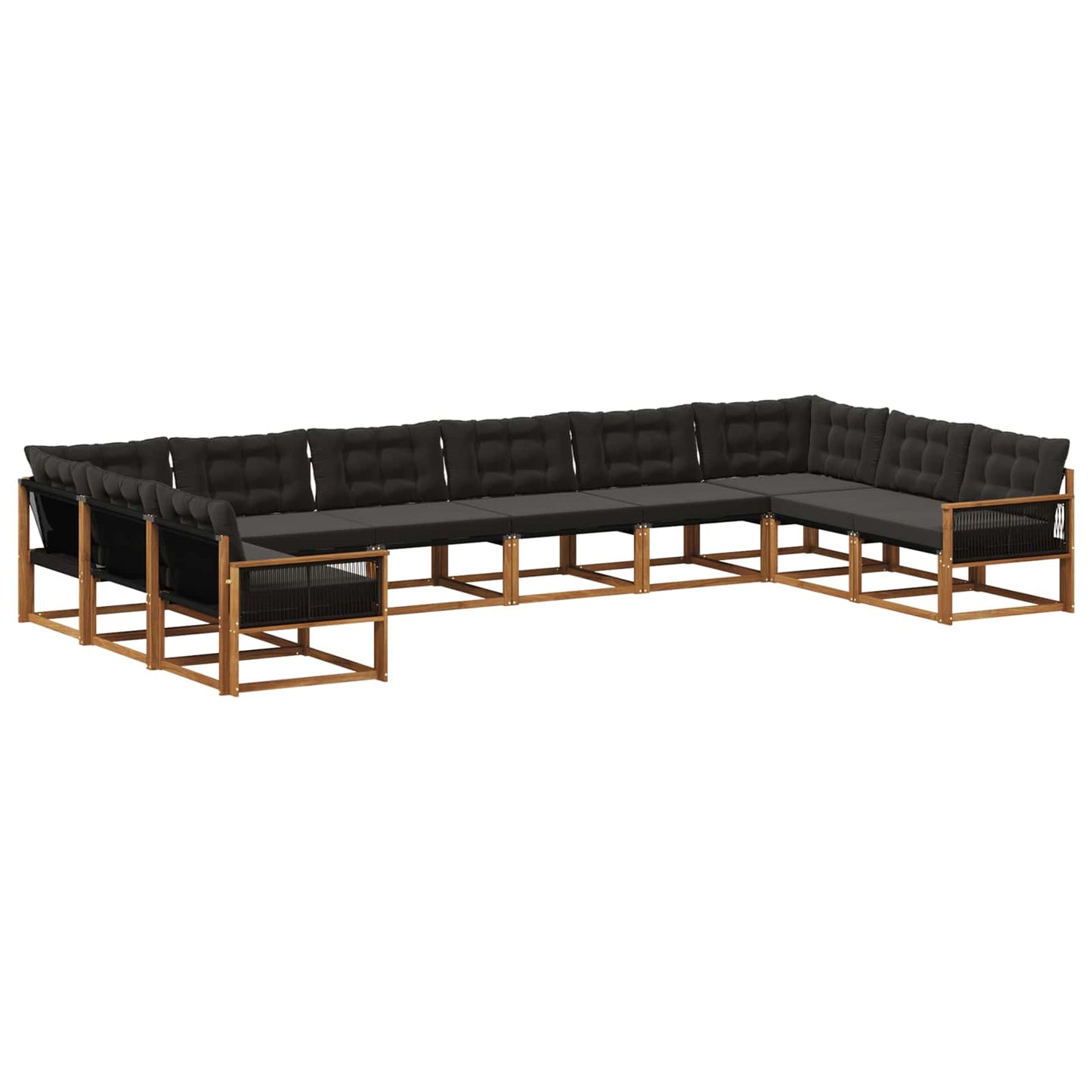 vidaXL Σειρά Καναπέ Εξωτερικού με μαξιλάρι 10 pcs Φυσικό και Μαύρο