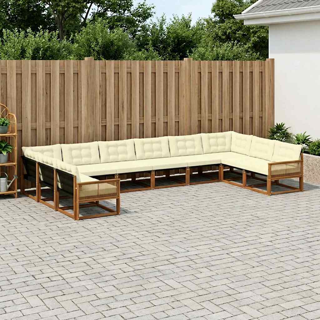 vidaXL Σειρά Καναπέ Εξωτερικού με μαξιλάρι 10 pcs Φυσικό και Κρέμα