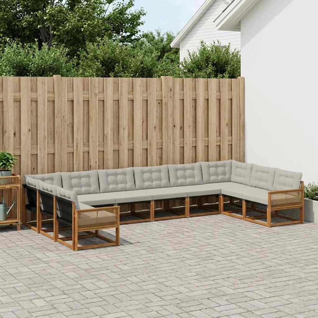 vidaXL Σειρά Καναπέ Εξωτερικού 10 pcs Φυσικό και Ανοιχτό Γκρι