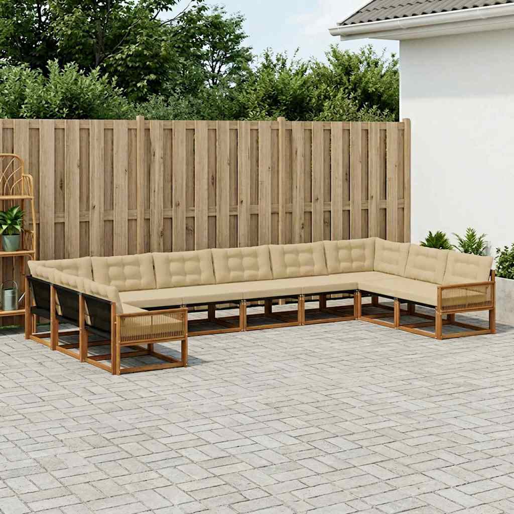 vidaXL Σειρά Καναπέ Εξωτερικού με μαξιλάρι 10 pcs Φυσικό και Μπεζ