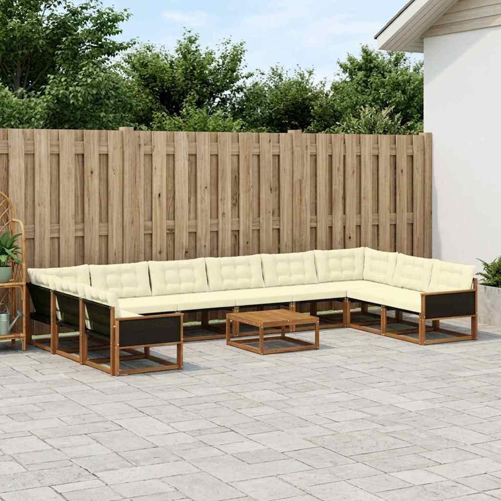 vidaXL Σειρά Καναπέ Εξωτερικού με μαξιλάρι 11 pcs Φυσικό και Κρέμα
