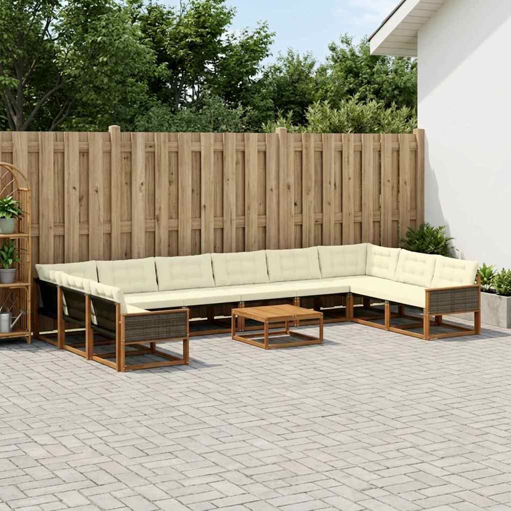 vidaXL Σειρά Καναπέ Εξωτερικού με μαξιλάρι 11 pcs Φυσικό και Κρέμα