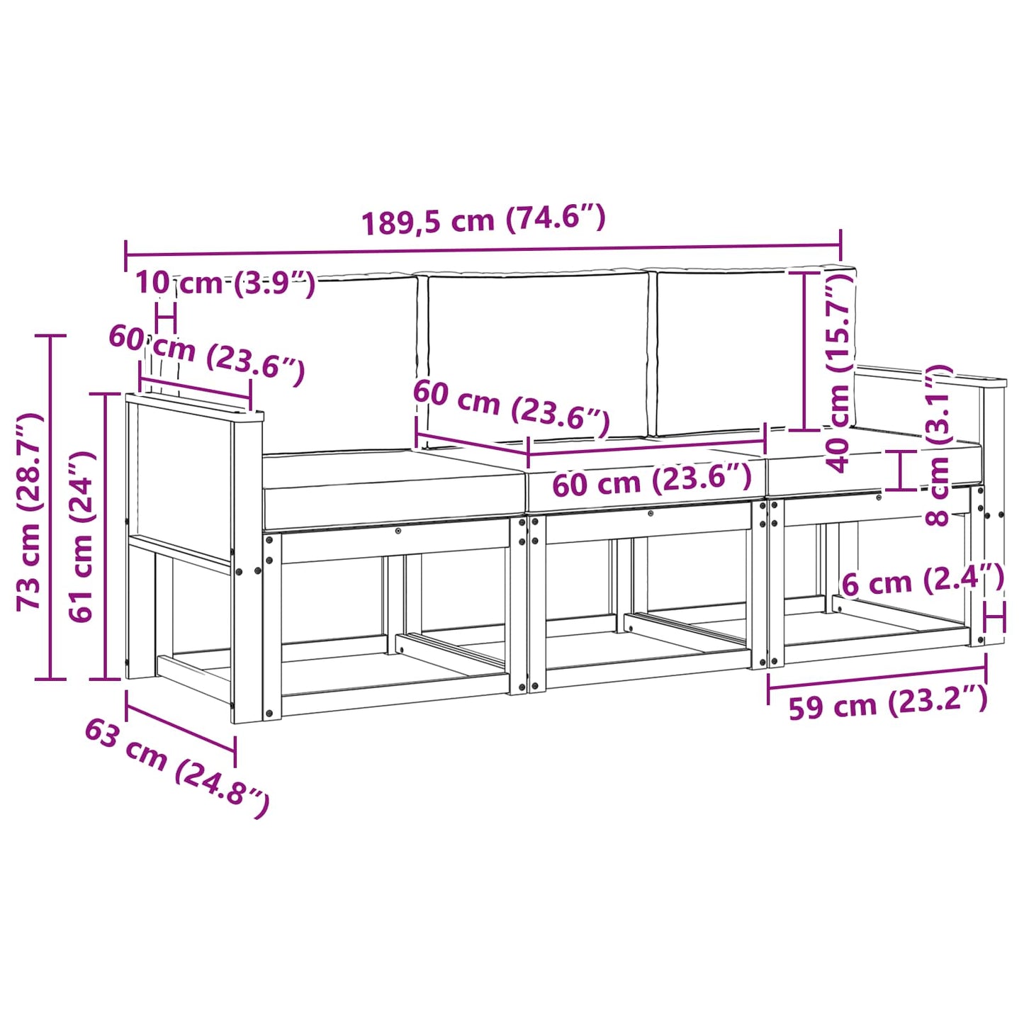 vidaXL Σειρά Καναπέ Εξωτερικού με μαξιλάρι 3 pcs Φυσικό και Ανθρακί