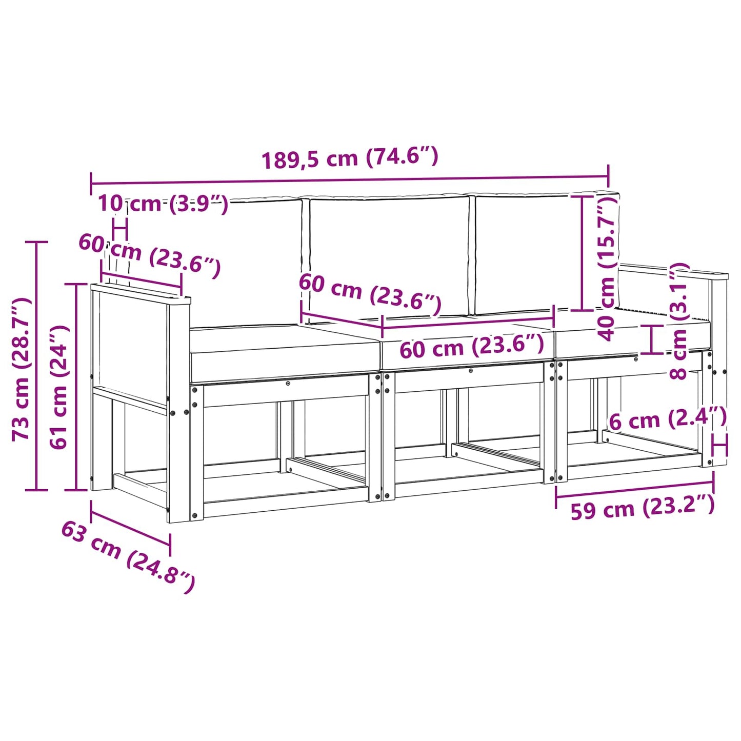 vidaXL Σειρά Καναπέ Εξωτερικού με μαξιλάρι 3 pcs Φυσικό και Κρέμα