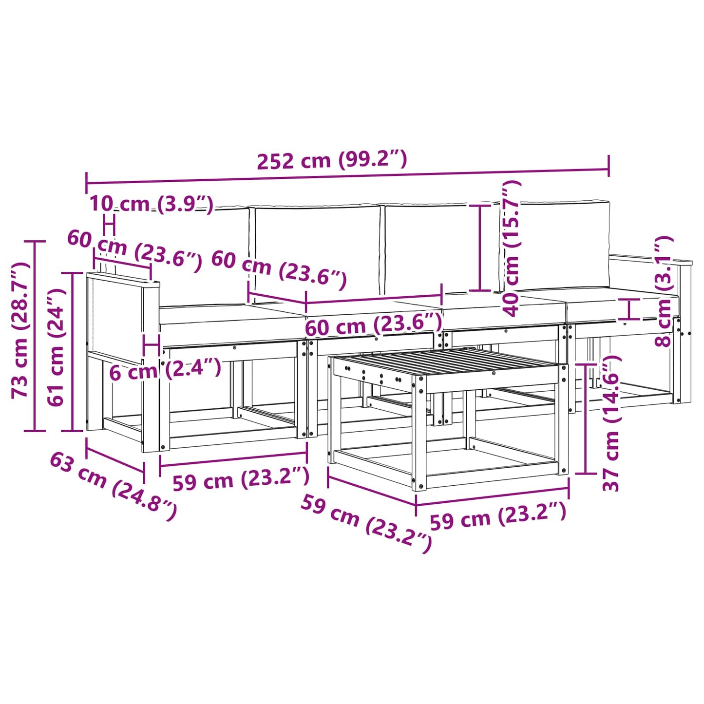 vidaXL Σειρά Καναπέ Εξωτερικού με μαξιλάρι 4 pcs Φυσικό και Κρέμα