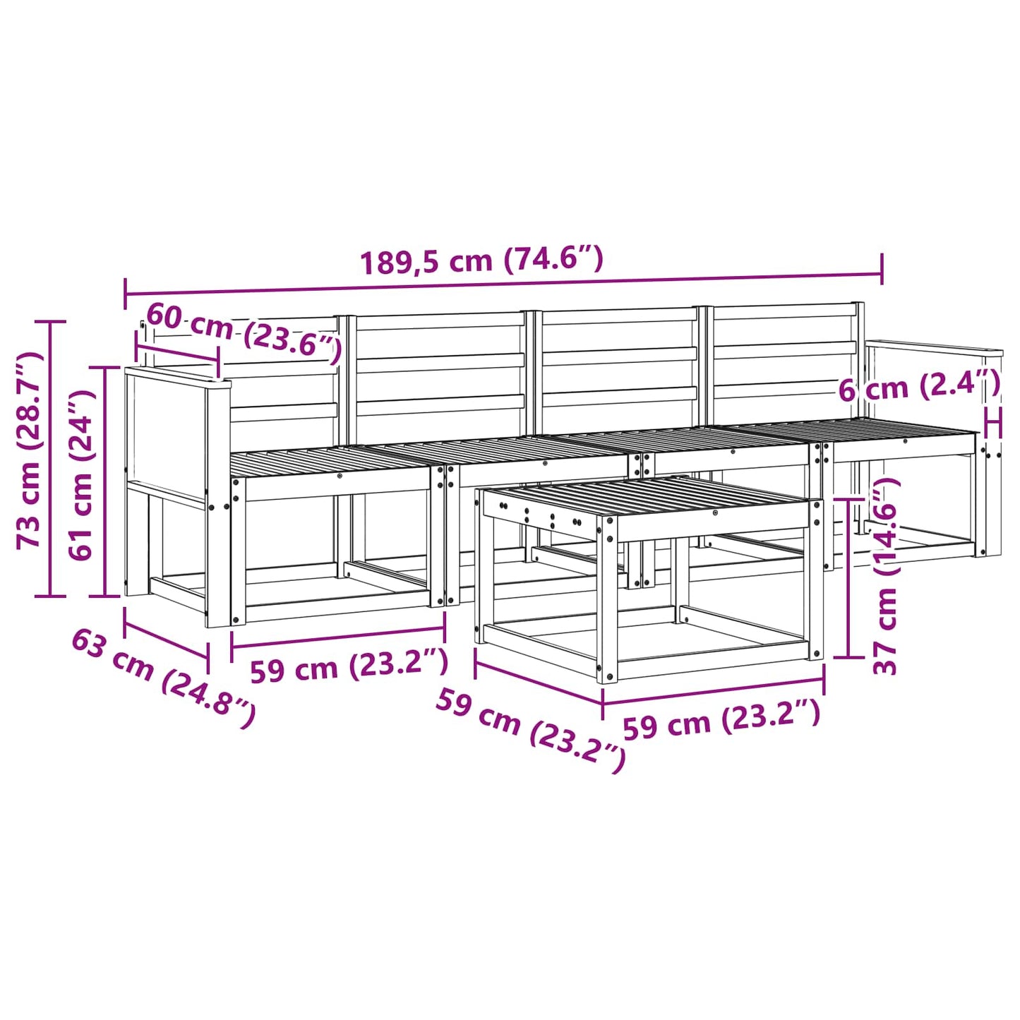 vidaXL Σειρά Καναπέ Εξωτερικού 4 pcs Φυσικό Στερεό Ξύλο Ακακίας