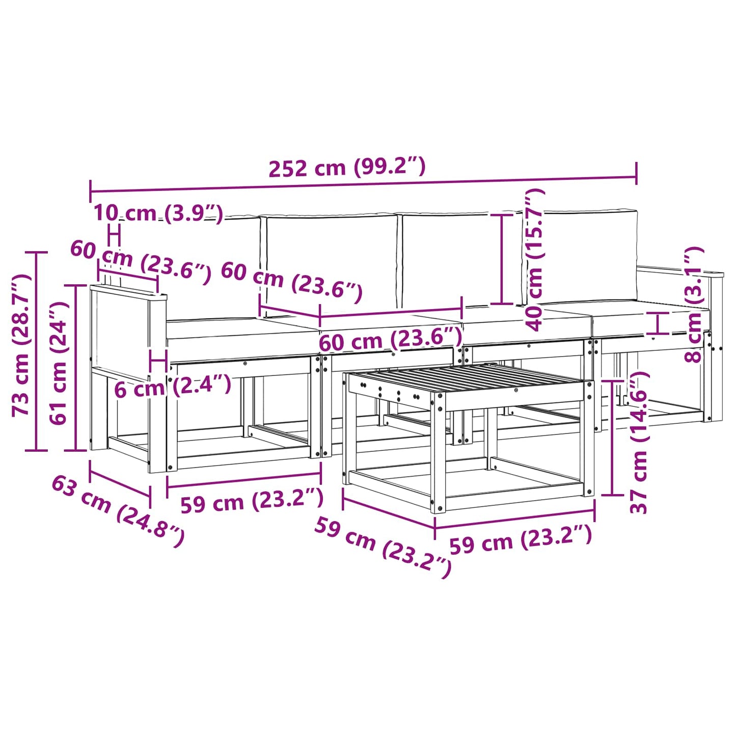 vidaXL Σειρά Καναπέ Εξωτερικού με μαξιλάρι 4 pcs Φυσικό και Κρέμα