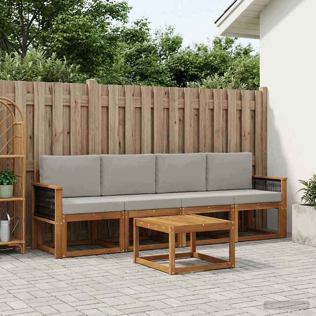 vidaXL Σειρά Καναπέ Εξωτερικού 4 pcs Φυσικό και Ανοιχτό Γκρι