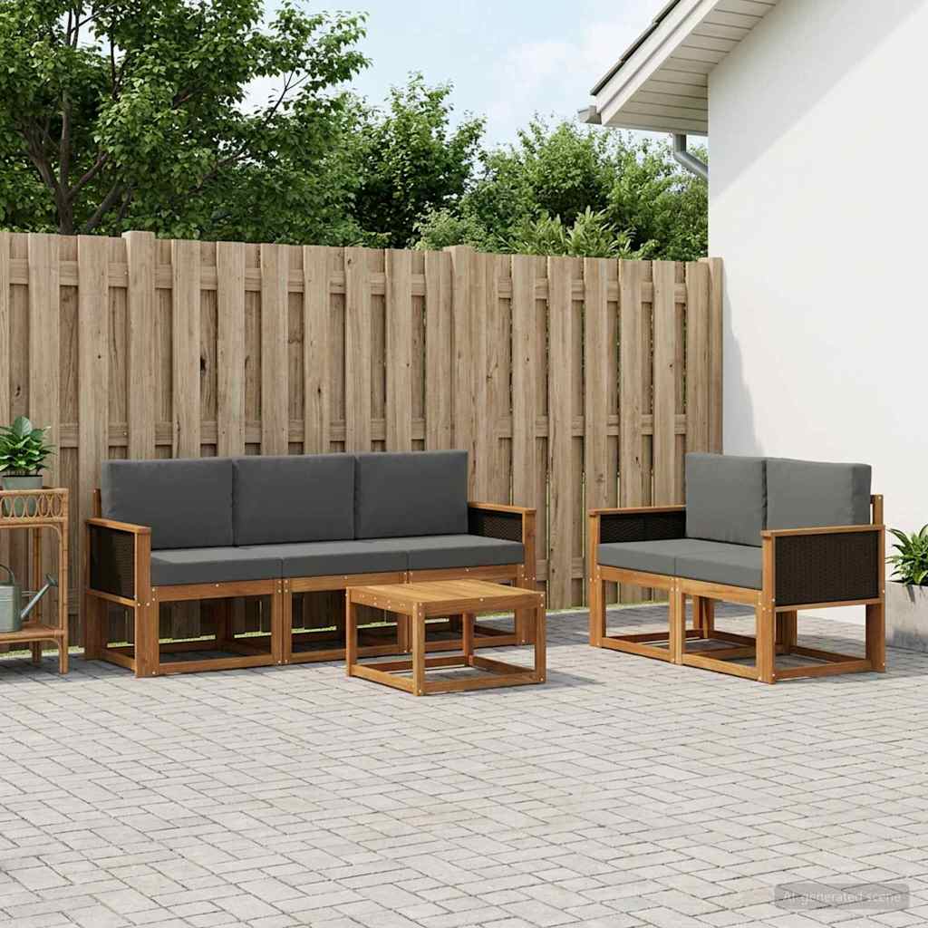 vidaXL Σειρά Καναπέ Εξωτερικού με μαξιλάρι 6 pcs Φυσικό και Ανθρακί