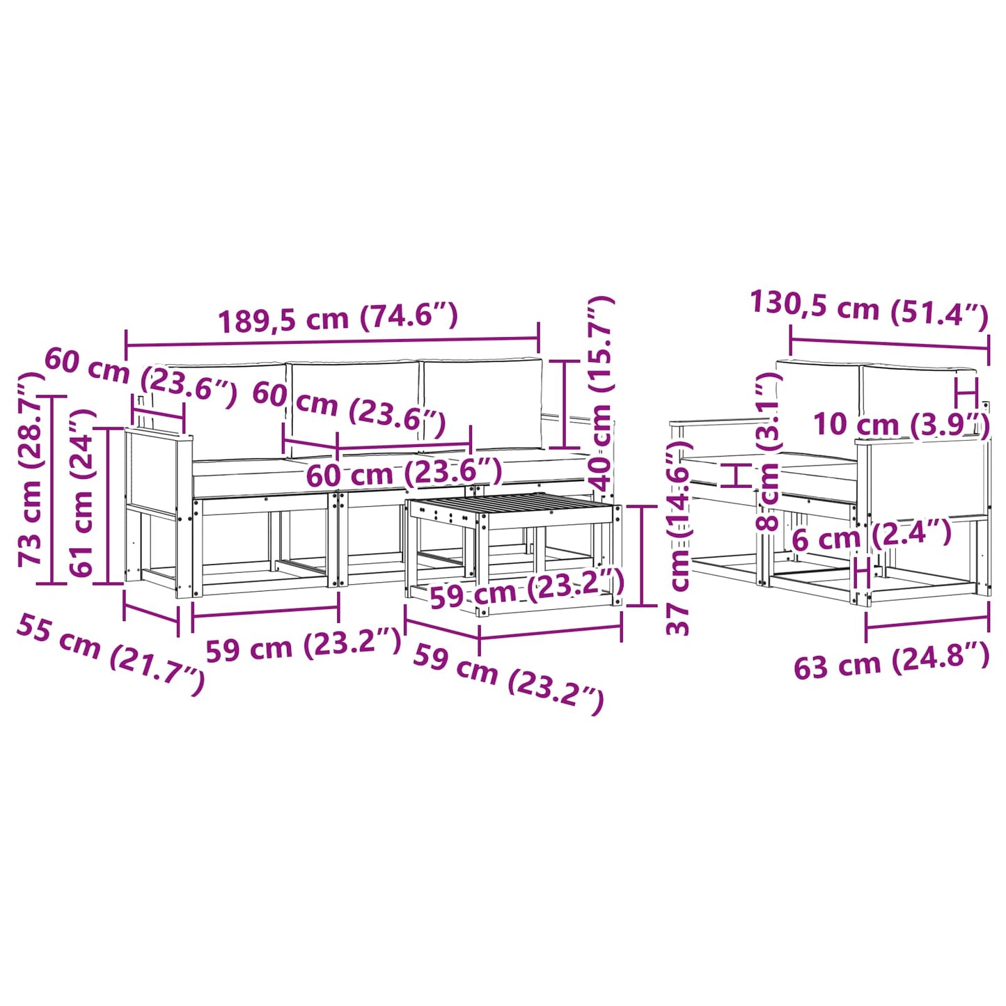 vidaXL Σειρά Καναπέ Εξωτερικού με μαξιλάρι 6 pcs Φυσικό και Ανθρακί