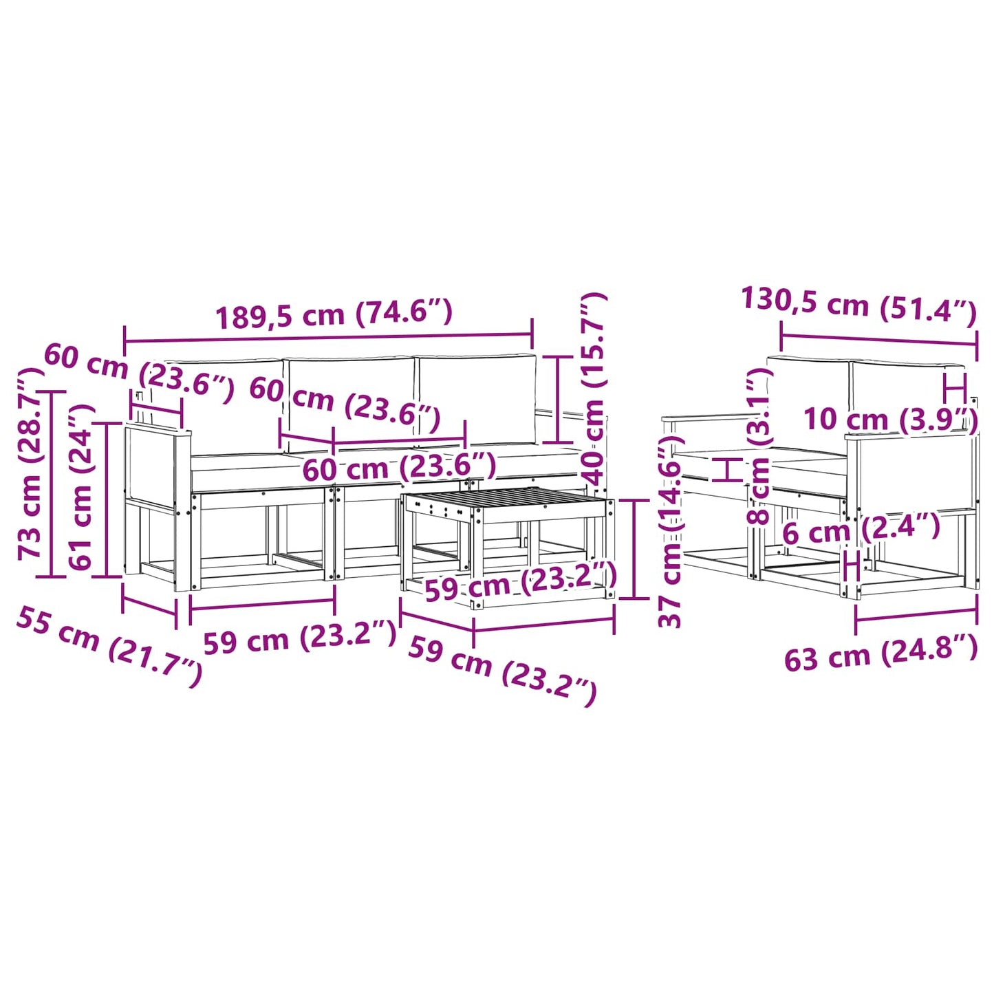 vidaXL Σειρά Καναπέ Εξωτερικού με μαξιλάρι 6 pcs Φυσικό και Κρέμα