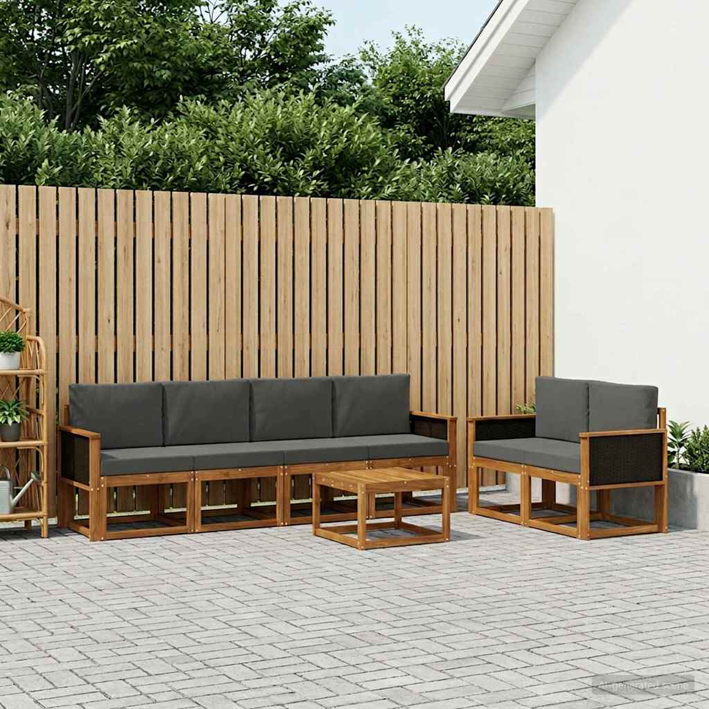 vidaXL Σειρά Καναπέ Εξωτερικού με μαξιλάρι 6 pcs Φυσικό και Ανθρακί