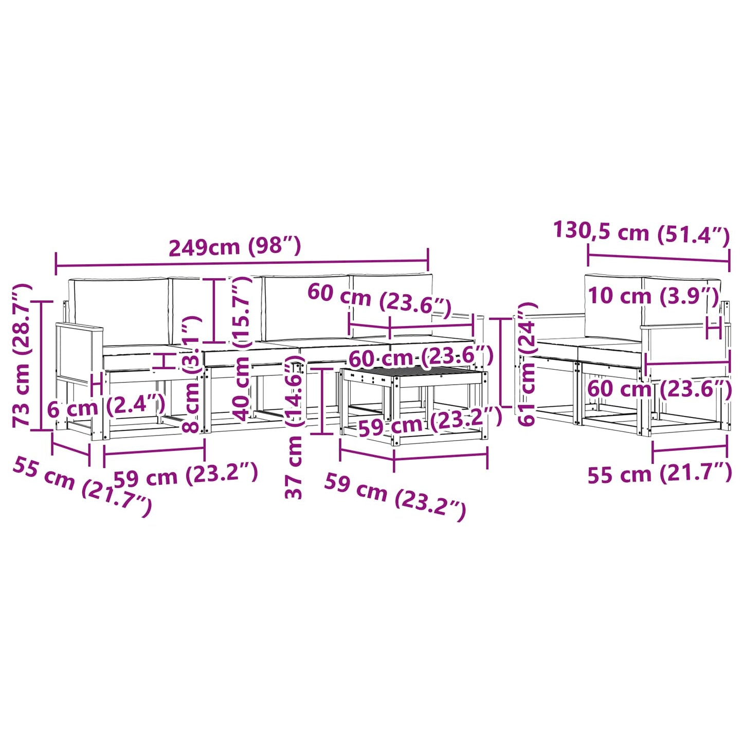 vidaXL Σειρά Καναπέ Εξωτερικού με μαξιλάρι 6 pcs Φυσικό και Ανθρακί
