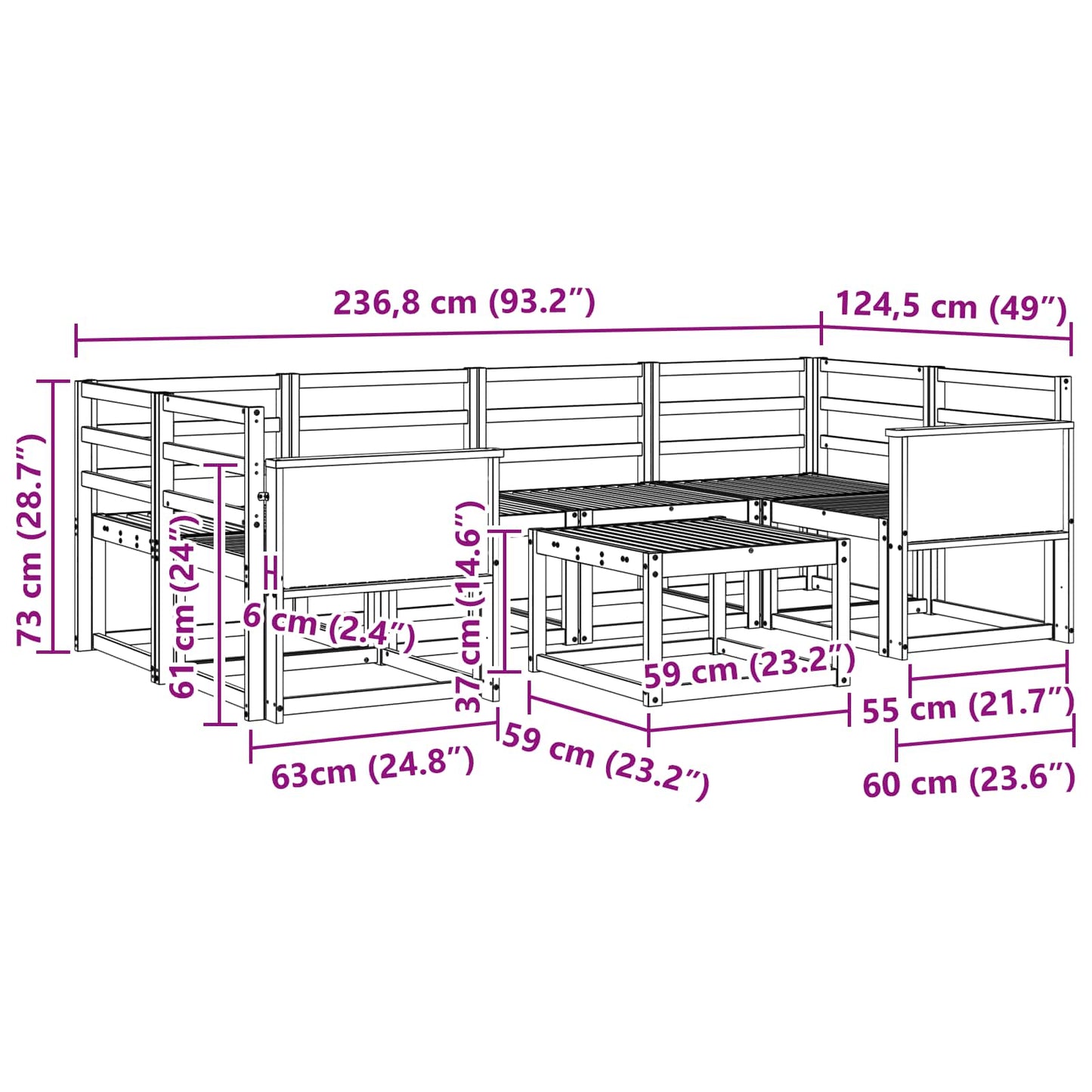 vidaXL Σειρά Καναπέ Εξωτερικού 5 pcs Φυσικό Στερεό Ξύλο Ακακίας
