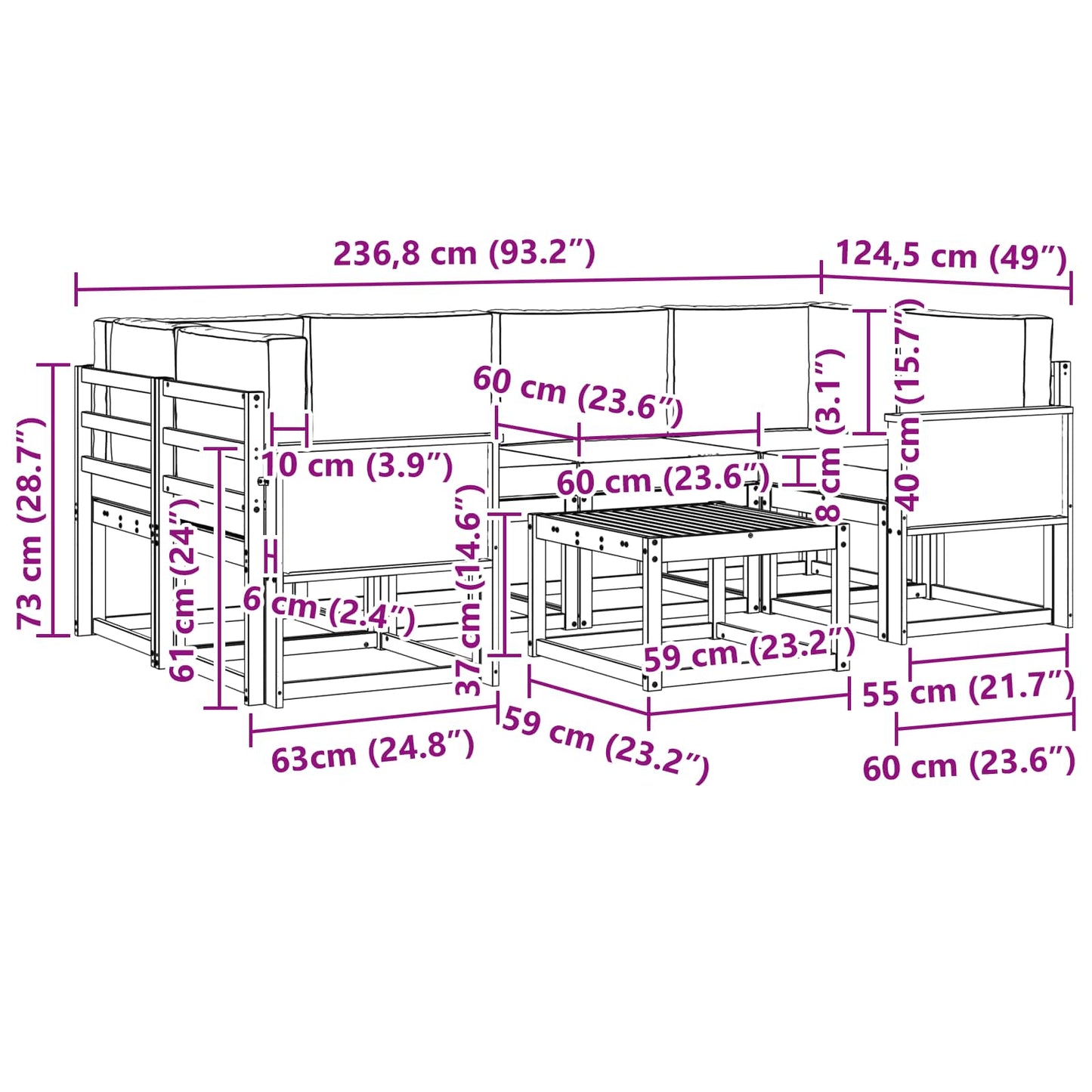 vidaXL Σειρά Καναπέ Εξωτερικού με μαξιλάρι 5 pcs Φυσικό και Κρέμα