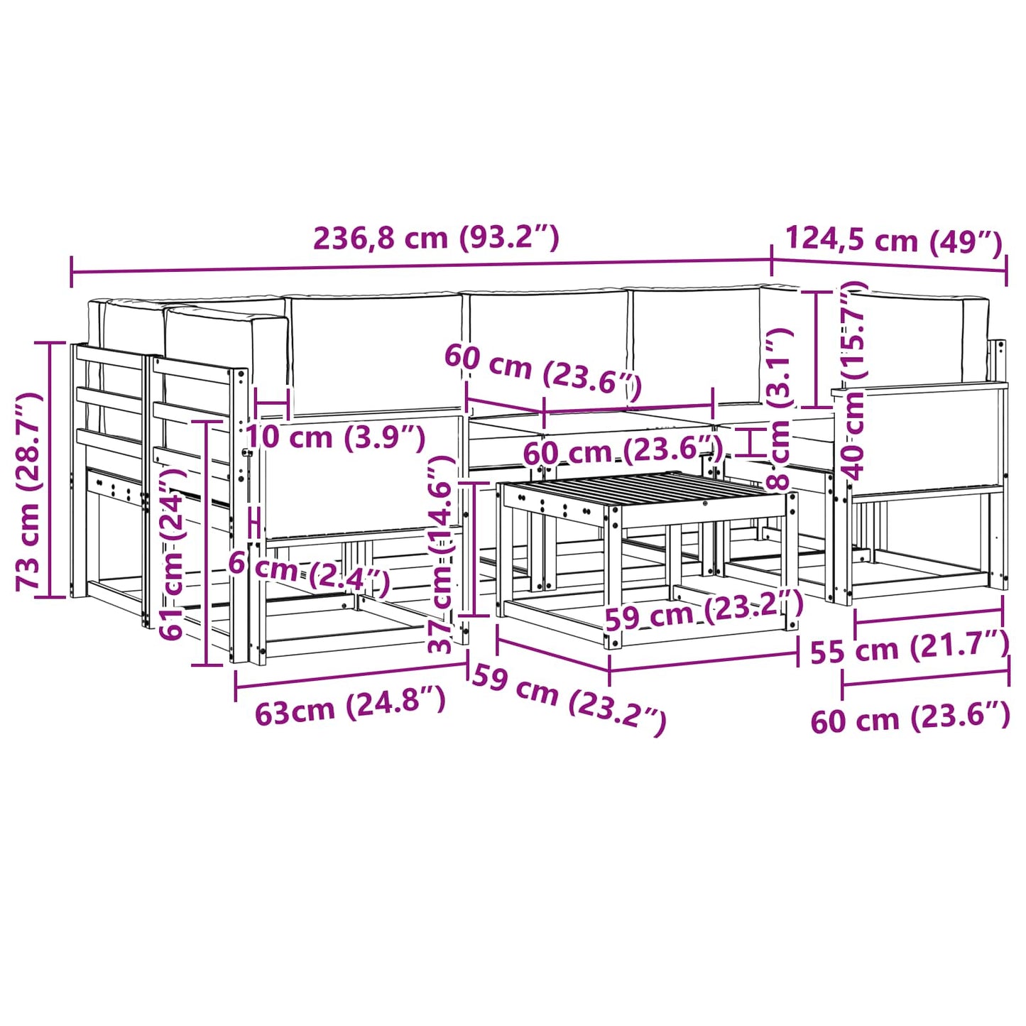 vidaXL Σειρά Καναπέ Εξωτερικού με μαξιλάρι 5 pcs Φυσικό και Ανθρακί