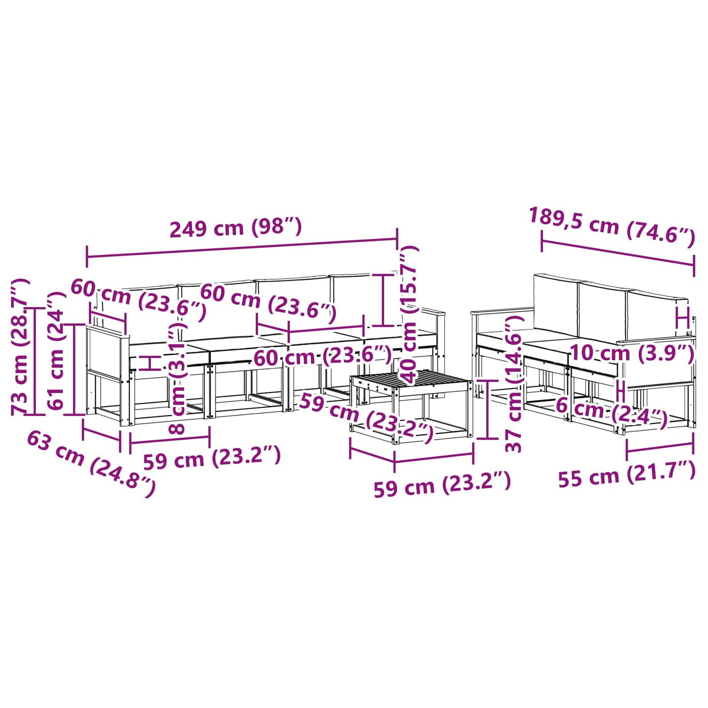 vidaXL Σειρά Καναπέ Εξωτερικού με μαξιλάρι 7 pcs Φυσικό
