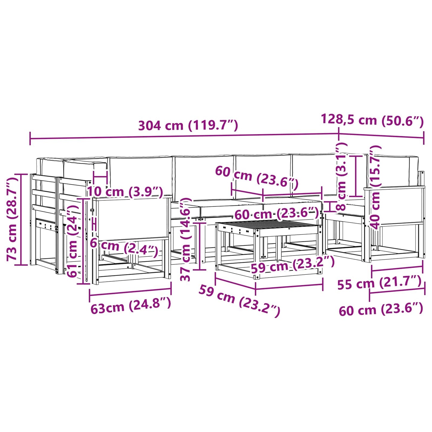 vidaXL Σειρά Καναπέ Εξωτερικού με μαξιλάρι 6 pcs Φυσικό και Ανθρακί