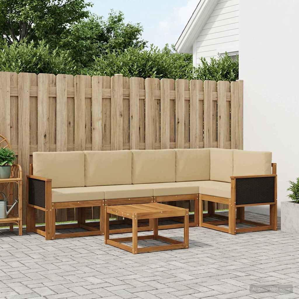 vidaXL Σειρά Καναπέ Εξωτερικού με μαξιλάρι 6 pcs Φυσικό και Μπεζ