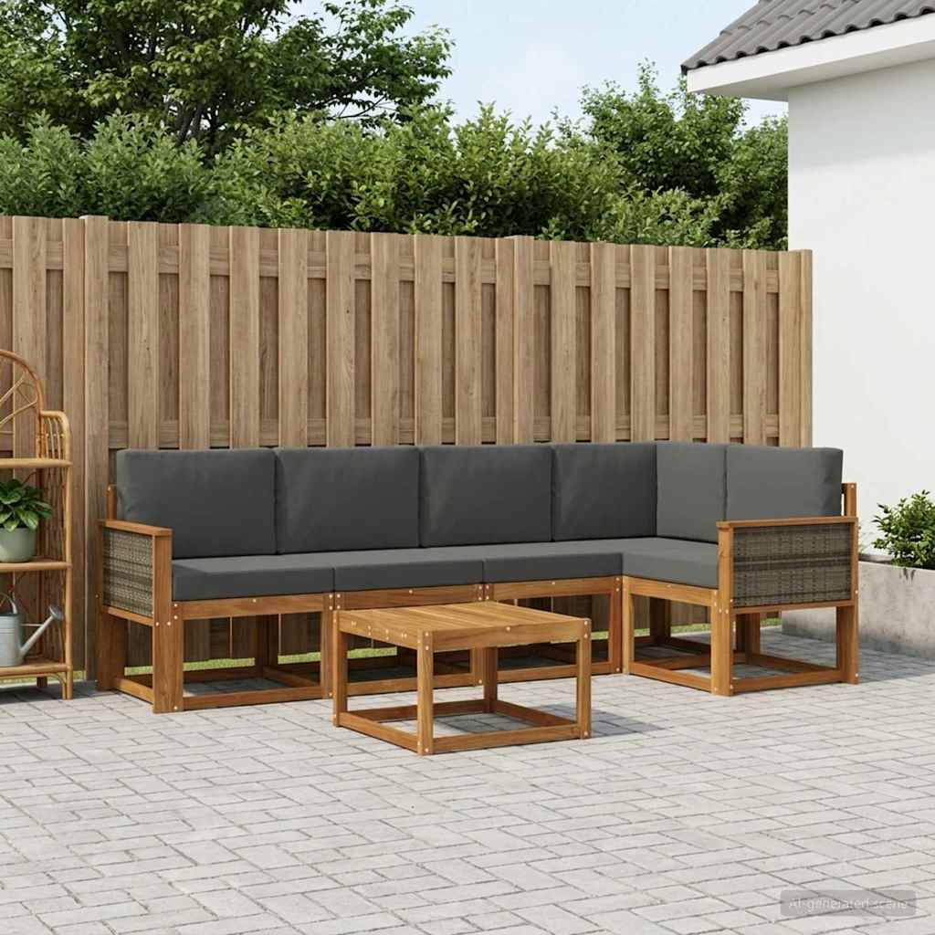 vidaXL Σειρά Καναπέ Εξωτερικού με μαξιλάρι 6 pcs Φυσικό και Ανθρακί