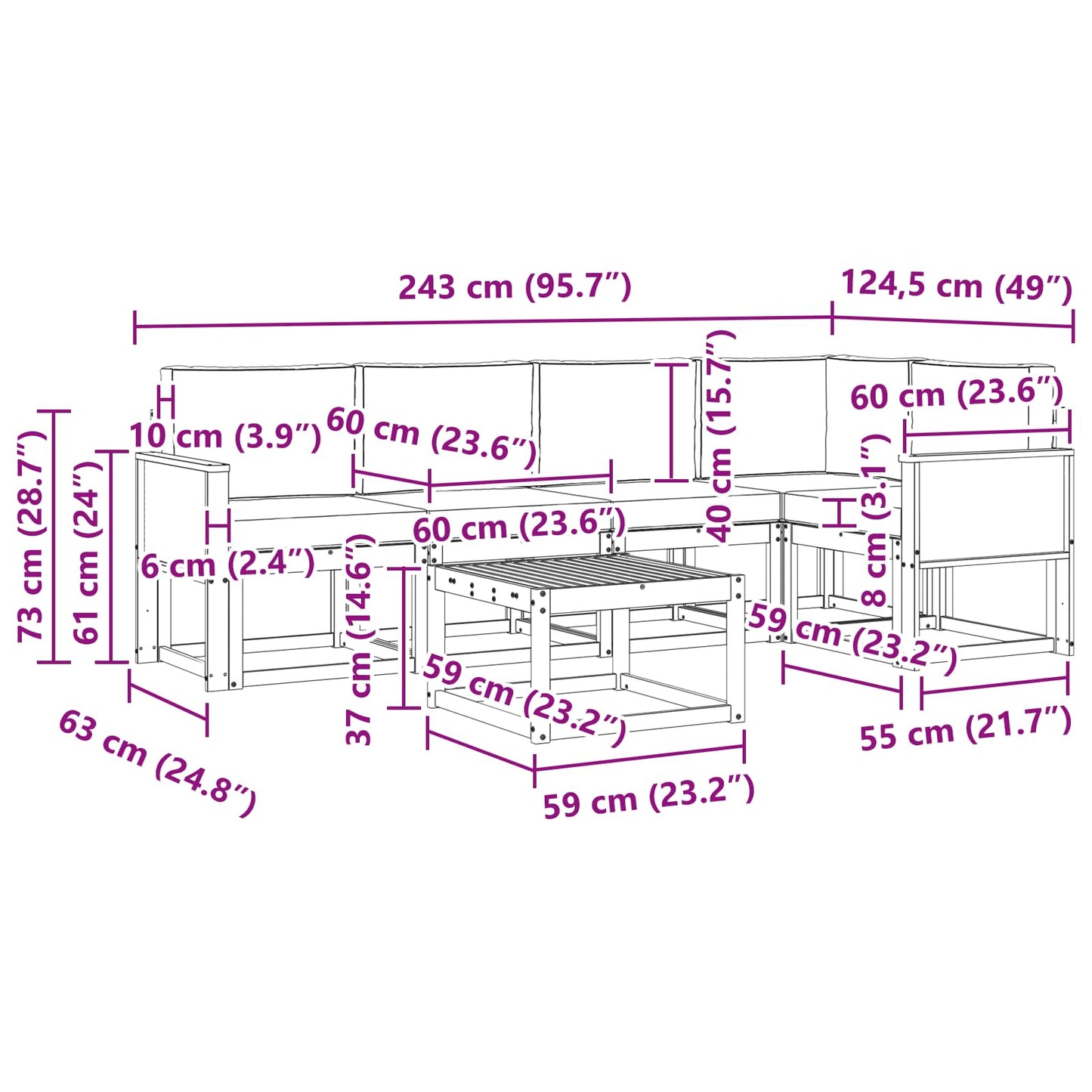 vidaXL Σειρά Καναπέ Εξωτερικού με μαξιλάρι 6 pcs Φυσικό και Ανθρακί