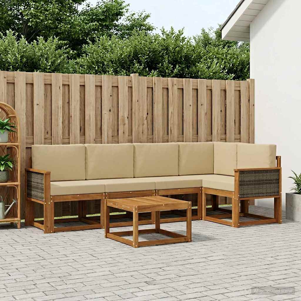 vidaXL Σειρά Καναπέ Εξωτερικού με μαξιλάρι 6 pcs Φυσικό και Μπεζ