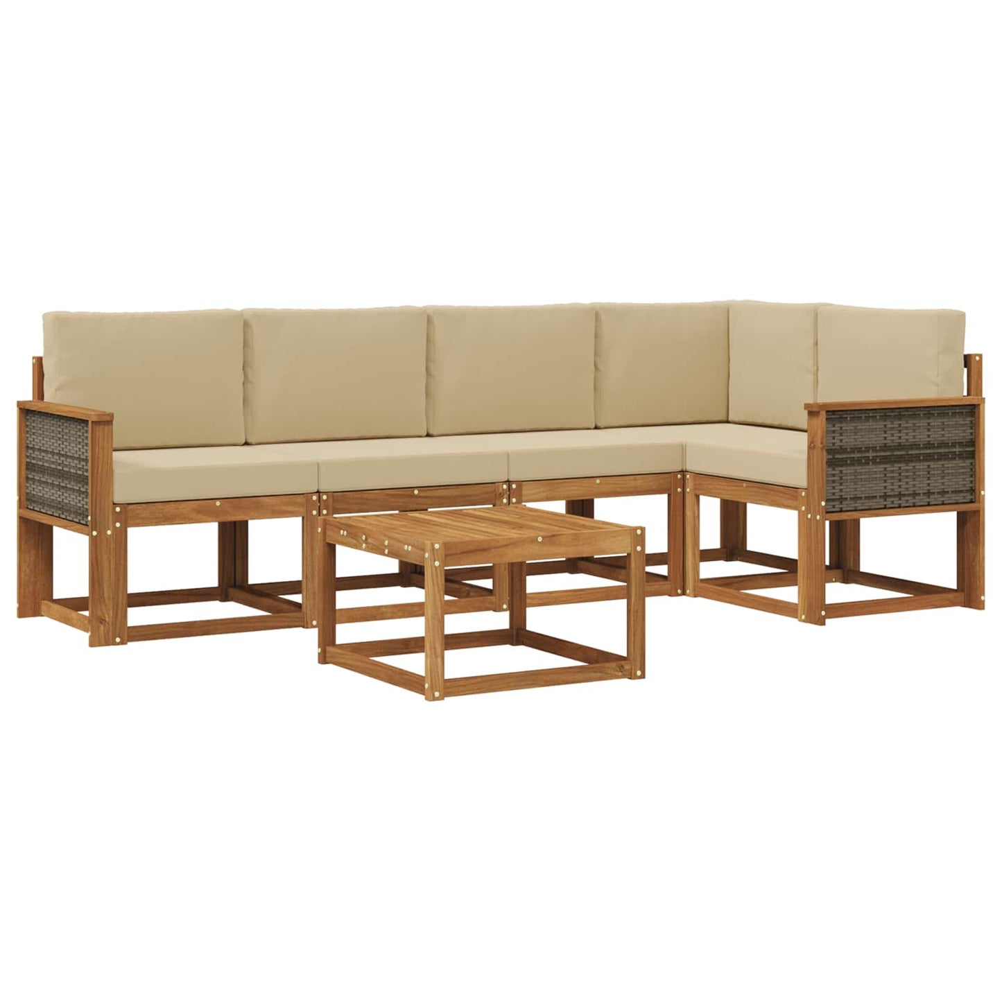 vidaXL Σειρά Καναπέ Εξωτερικού με μαξιλάρι 6 pcs Φυσικό και Μπεζ