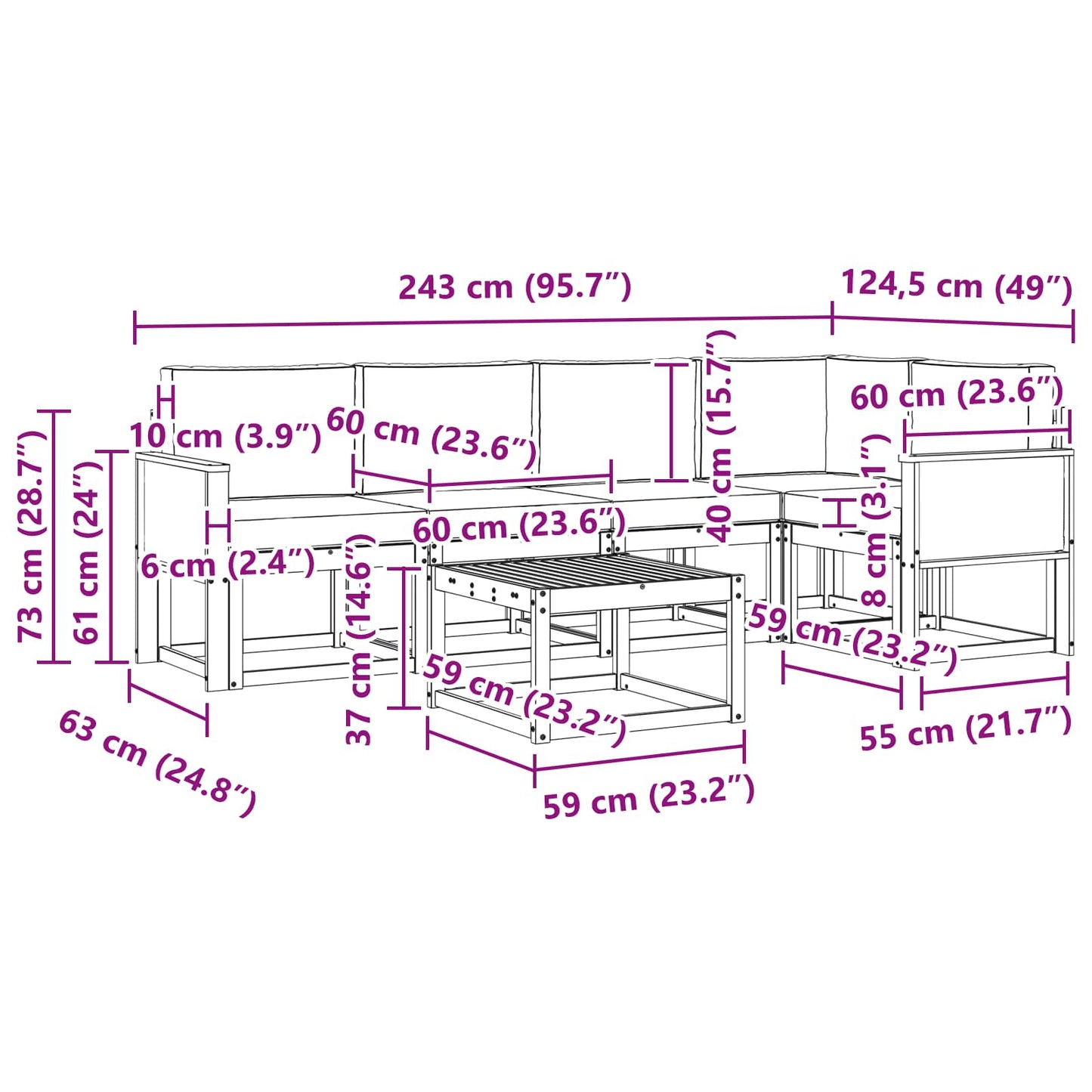 vidaXL Σειρά Καναπέ Εξωτερικού με μαξιλάρι 6 pcs Φυσικό και Κρέμα