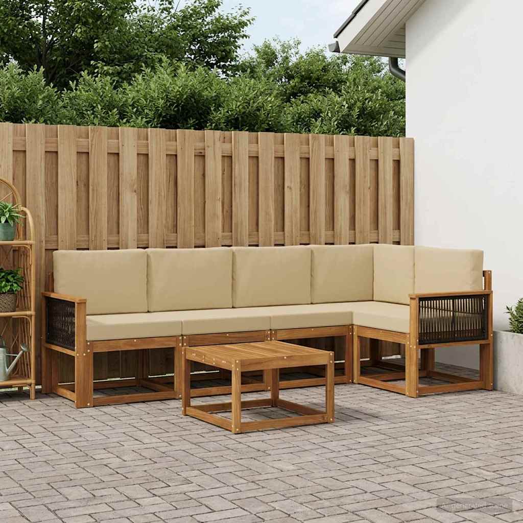vidaXL Σειρά Καναπέ Εξωτερικού με μαξιλάρι 6 pcs Φυσικό και Μπεζ