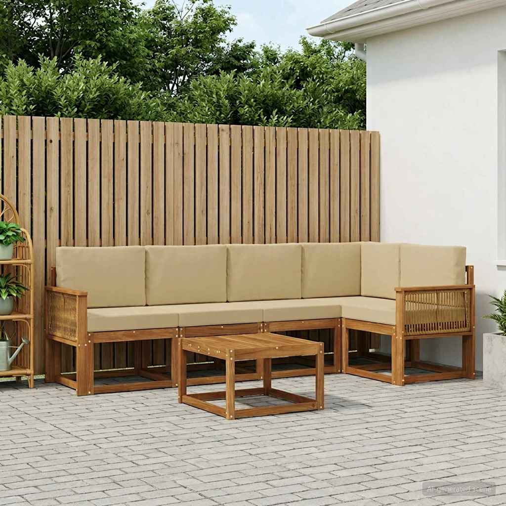 vidaXL Σειρά Καναπέ Εξωτερικού με μαξιλάρι 6 pcs Φυσικό και Μπεζ