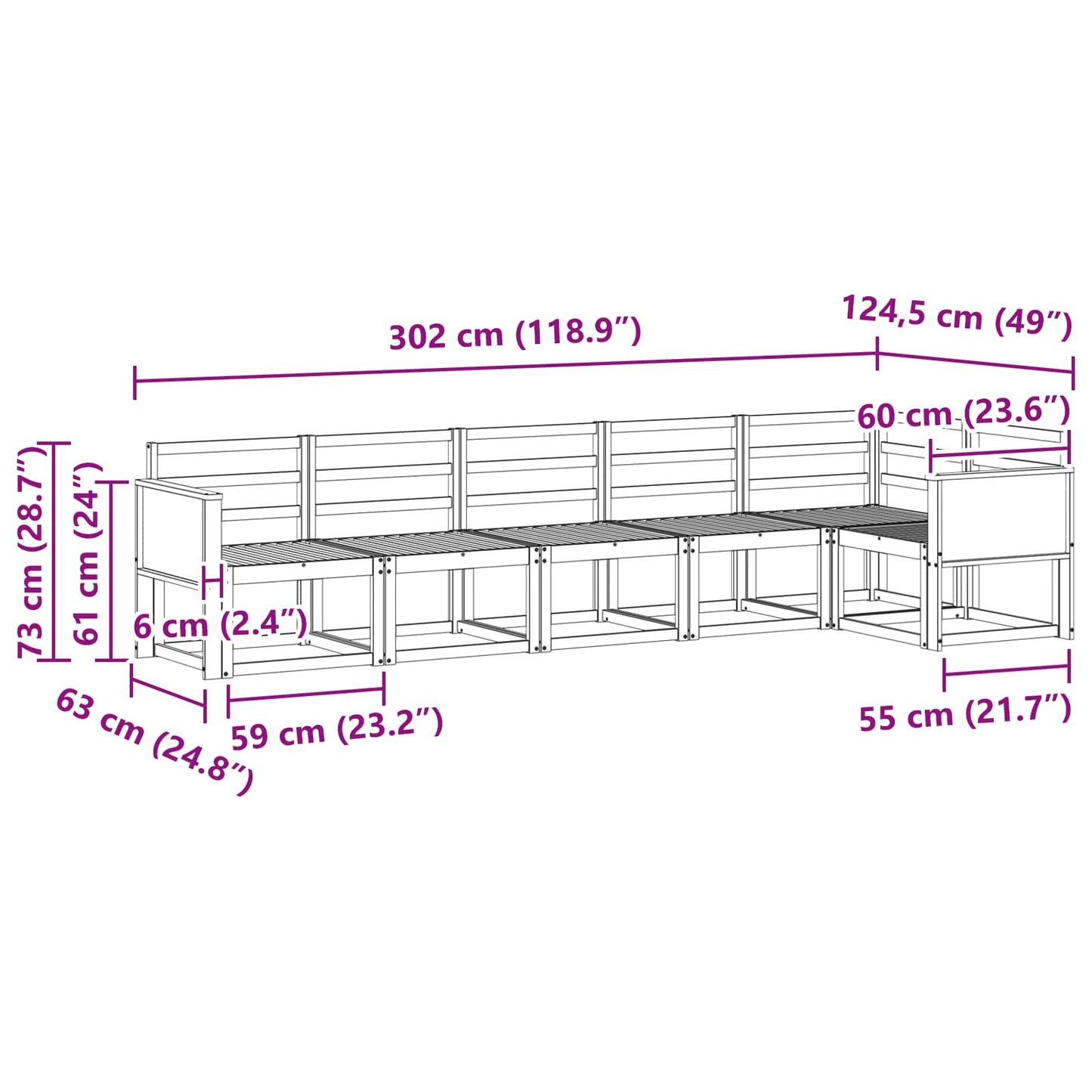 vidaXL Σειρά Καναπέ Εξωτερικού 6 pcs Φυσικό Στερεό Ξύλο Ακακίας