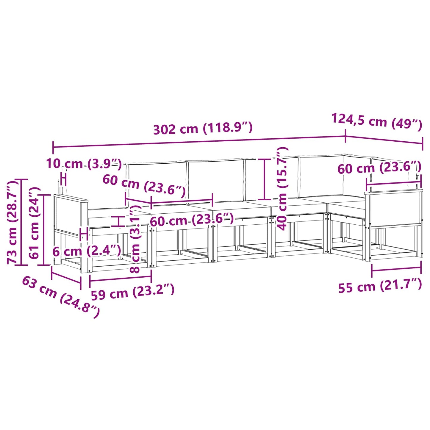 vidaXL Σειρά Καναπέ Εξωτερικού 6 pcs Φυσικό και Ανθρακί Πολυεστέρας