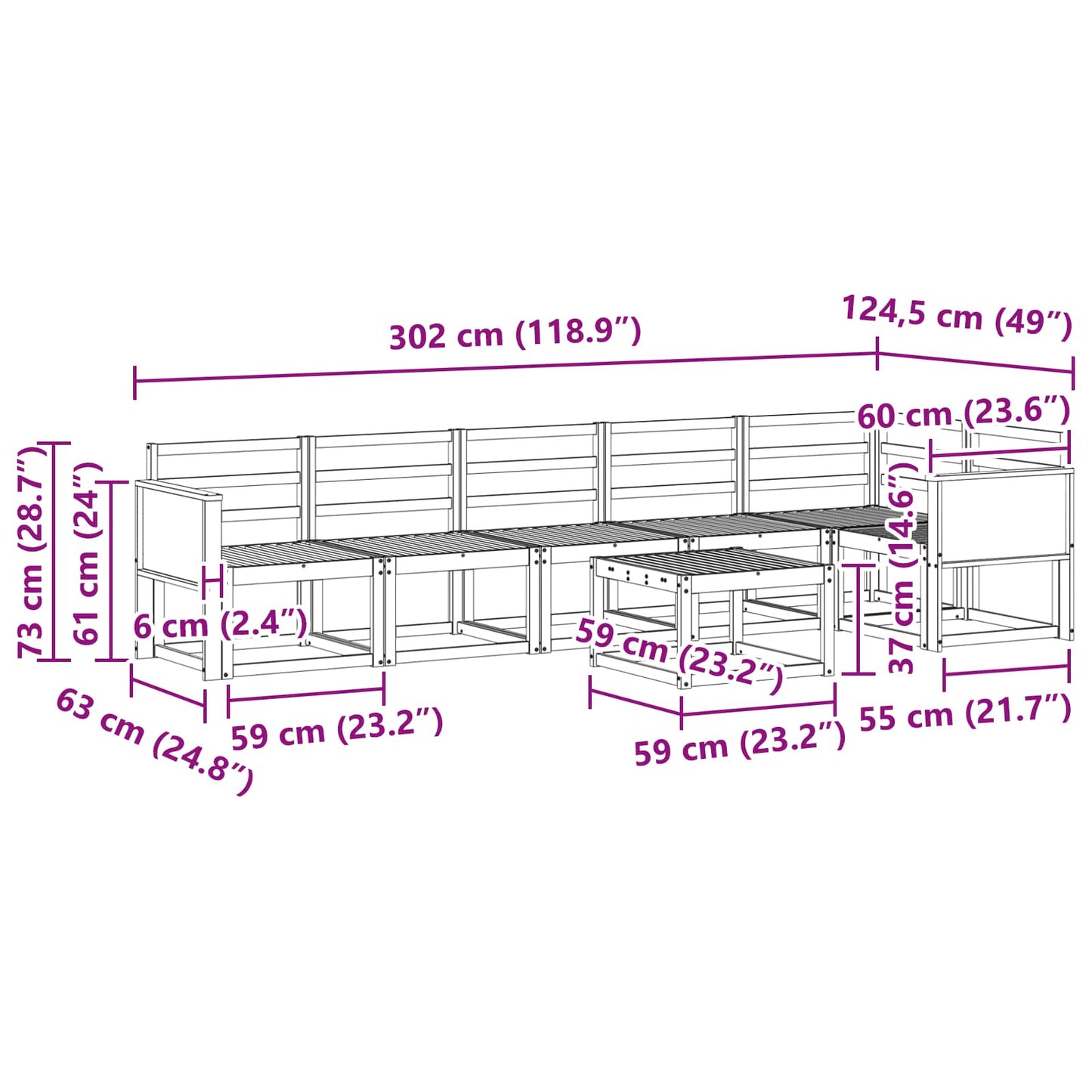 vidaXL Σειρά Καναπέ Εξωτερικού 7 pcs Φυσικό Στερεό Ξύλο Ακακίας