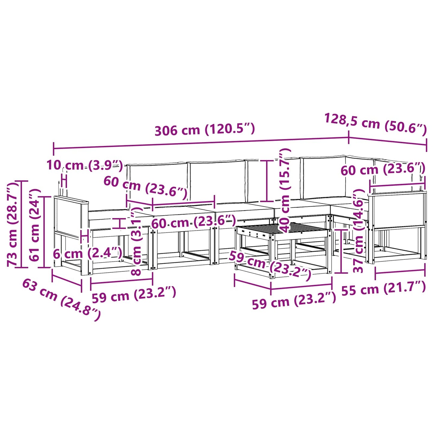 vidaXL Σειρά Καναπέ Εξωτερικού 7 pcs Φυσικό και Κρέμα Πολυεστέρας