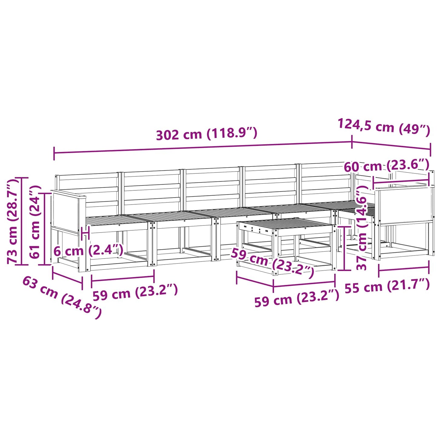 vidaXL Σειρά Καναπέ Εξωτερικού 7 pcs Φυσικό Στερεό Ξύλο Ακακίας