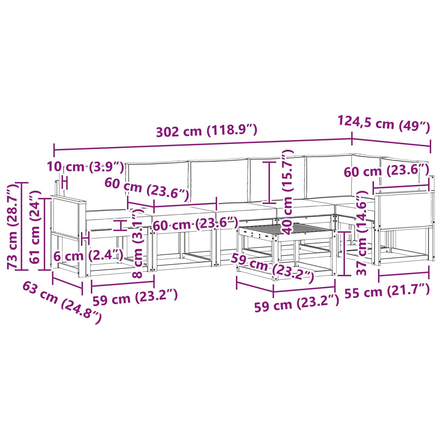 vidaXL Σειρά Καναπέ Εξωτερικού 7 pcs Φυσικό και Κρέμα Πολυεστέρας