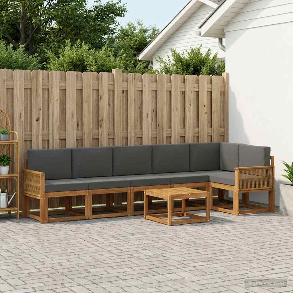 vidaXL Σειρά Καναπέ Εξωτερικού 7 pcs Φυσικό και Ανθρακί Πολυεστέρας