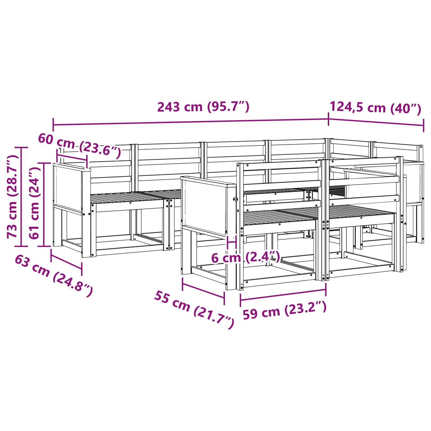 vidaXL Σειρά Καναπέ Εξωτερικού 7 pcs Φυσικό Στερεό Ξύλο Ακακίας