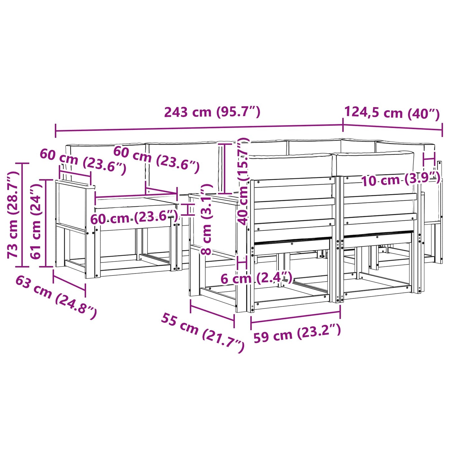 vidaXL Σειρά Καναπέ Εξωτερικού 7 pcs Φυσικό και Κρέμα Πολυεστέρας