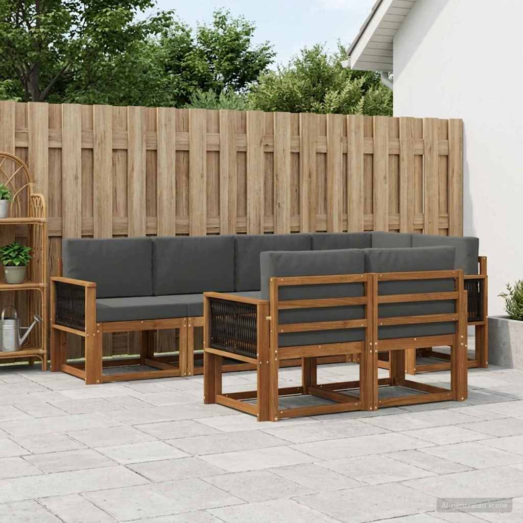 vidaXL Σειρά Καναπέ Εξωτερικού 7 pcs Φυσικό και Ανθρακί Πολυεστέρας